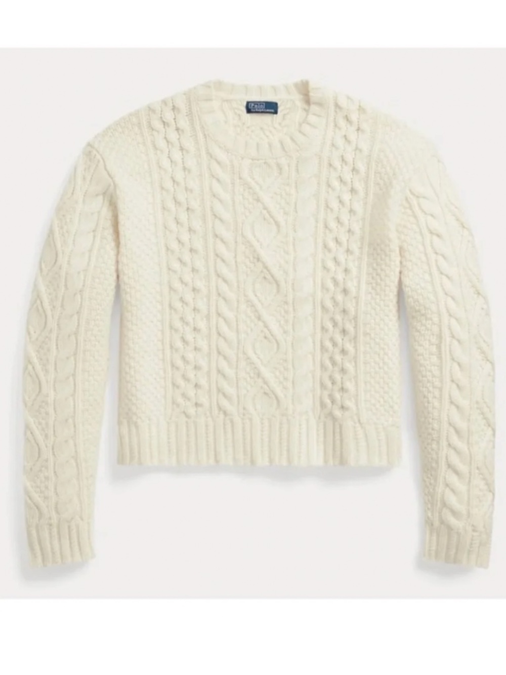 Ralph Lauren Aran-Knit Wool-Blend Crewneck Sweater in Cream